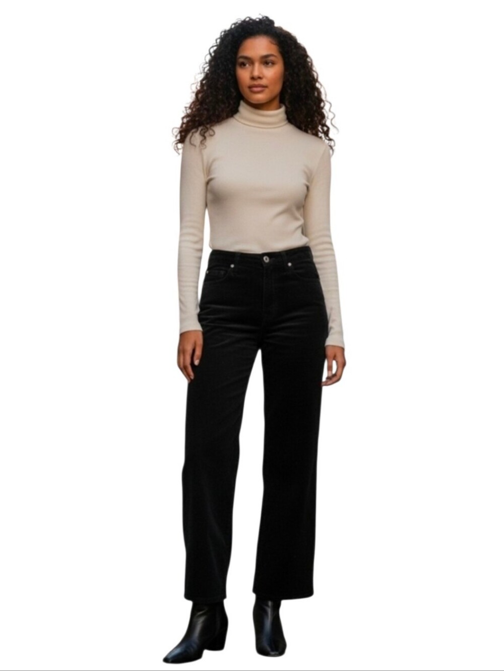 AG Adriano Goldschmied Kora Micro Corderoy Pant Size 26 Black Wide Leg High Rise